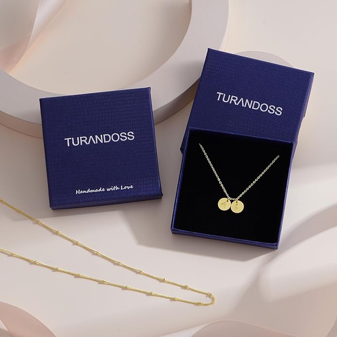 Turandoss Gold Initial Necklaces for Women - Dainty 14K Gold Plated Layered Two Letter A-Z Stack Disc Initial Necklace Trendy, Birthday Personalized Gifts for Women Teen Girls Jewelry