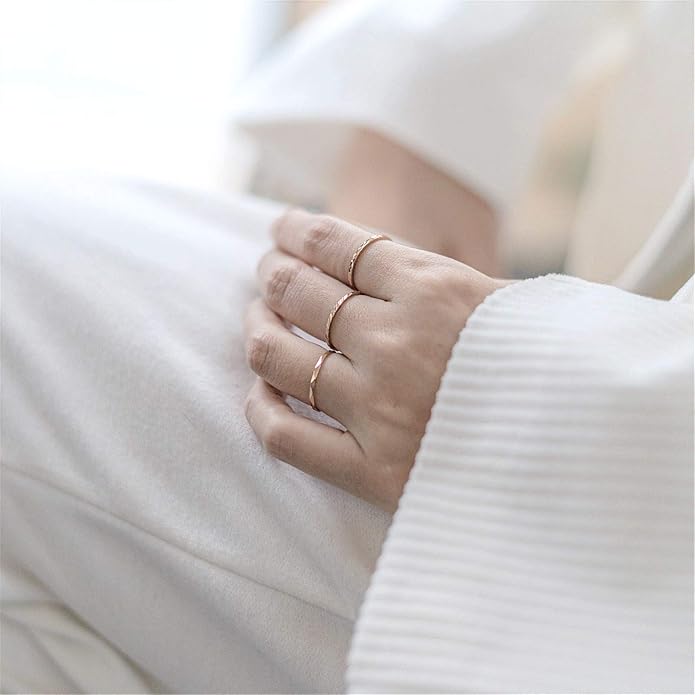 KAZITSAN 1mm 3pc Women Men Stainless Steel Rings fashion Plain Band Knuckle Stacking Midi Rings Silver/Rose Gold Wedding Band Comfort Fit