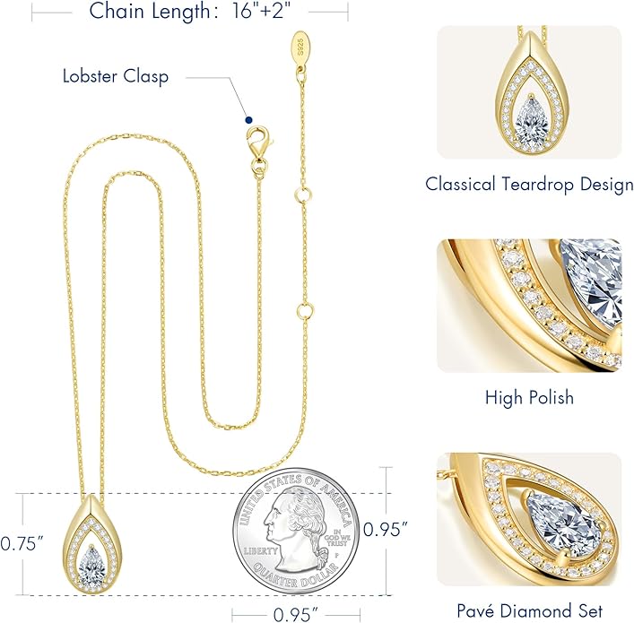 Kstyle 14K Gold Lab-Grown Moissanite/Emerald/Birthstone Pendant Necklaces for Women, Wife Girlfriend Daughter Mom Grandma Gifts, Dainty Birthday Jewelry for Her (925 Sterling Silver Base) Non Tarnish