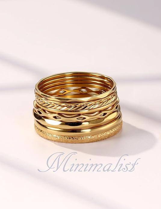 YADOCA 8Pcs 1MM 2MM Stainless Steel Rings for Women Men Minimalist Fashion Dainty Plain Thin Knuckle Stacking Midi Thumb Rings Stackable Statement Band Rings Set Silver Gold Tone Size 4-12