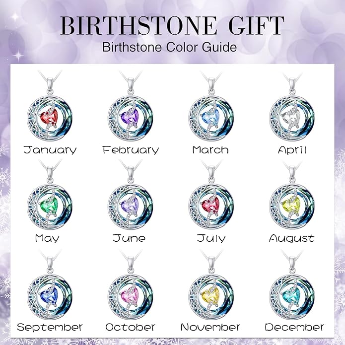 TOUPOP Birthstone Necklace 925 Sterling Silver Moon and Star Pendant with Blue Crystal Celtic Moon Jewelry Birthday Christmas Gifts for Women Mom Wife Her Daughter