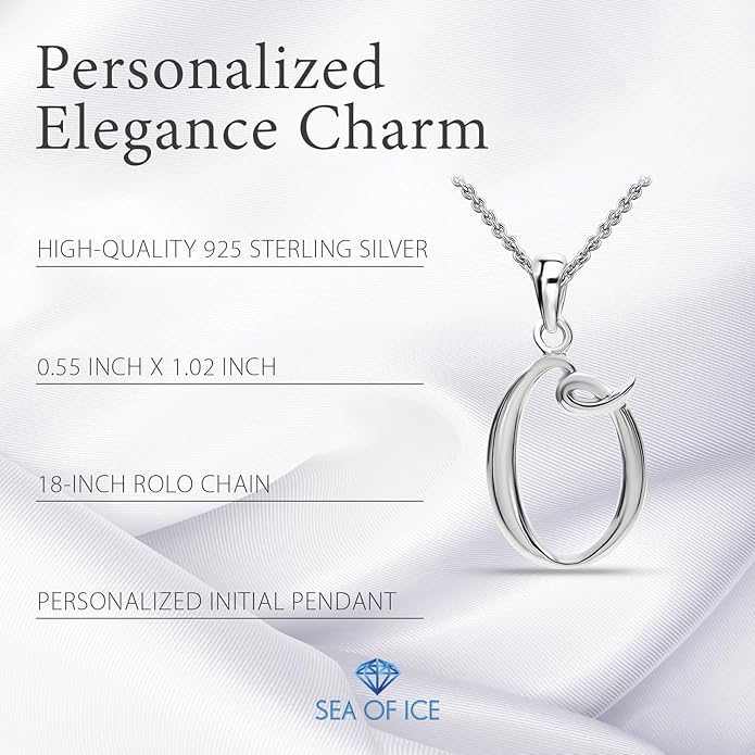 SEA OF ICE Letter Initial Necklace, Alphabet Letter Pendant Necklace, Sterling Silver, Gold, Rose Gold Necklace for Women, Elegant Initial Necklaces, Personalized Custom Women's Necklaces