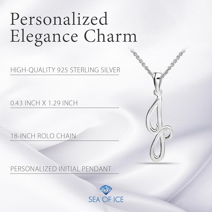 SEA OF ICE Letter Initial Necklace, Alphabet Letter Pendant Necklace, Sterling Silver, Gold, Rose Gold Necklace for Women, Elegant Initial Necklaces, Personalized Custom Women's Necklaces