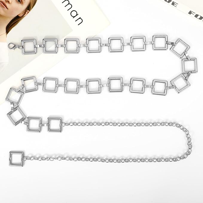 WHIPPY Metal Waist Chain Belt Women Adjustable Body Link Belts Ladies Fashion Chain for Jeans Dress