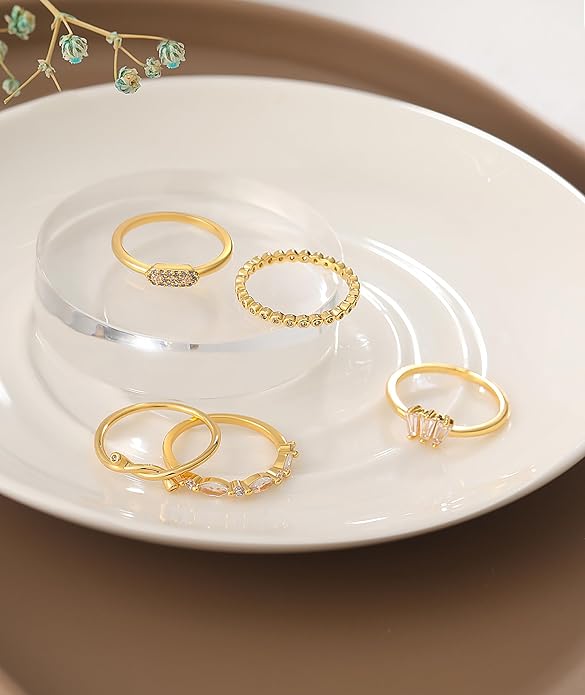 WFYOU Gold Rings for Women that Don't Tarnish Cubic Zirconia Ring Stackable Rings for Women Dainty 14K Gold Plated Rings Set Wedding Bands for Women Gold Jewelry Ring Size 6 7 8 9 10