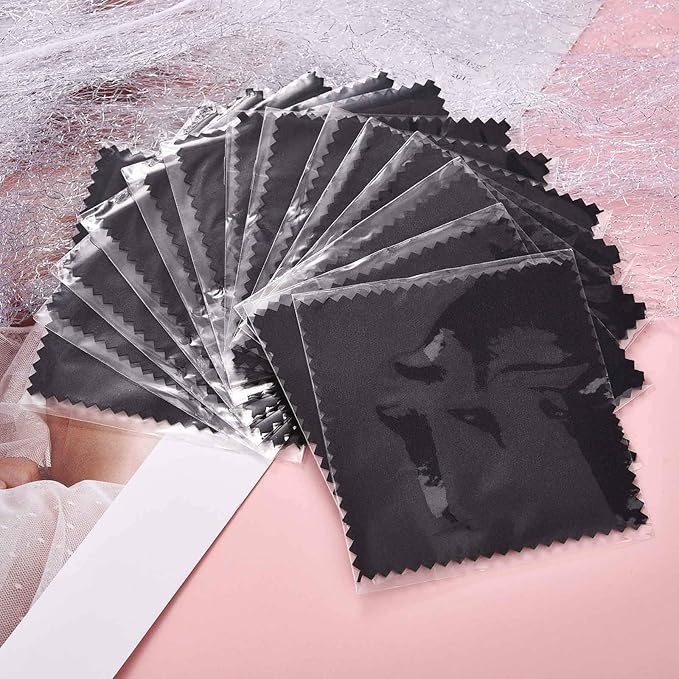 SEVENWELL 50pcs Jewelry Cleaning Cloth Black Polishing Cloth for Sterling Silver Gold Platinum Small Silver Polish 8x8cm