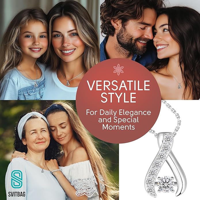 Sterling Silver Moissanite Pendant Necklace, 0.3 CT Center Stone, Curved Design with Crystal Accents