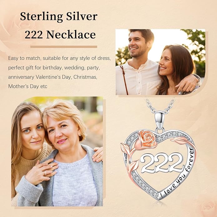 Number Necklace for Women 925 Sterling Silver Rose Angel Numbers Necklace Jewelry Birthday Gift for Grandma Mother