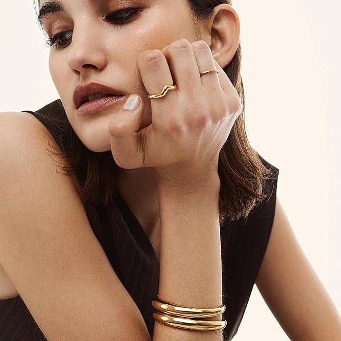 Hey Harper Gold Ring for Women - Gold Plated Stacking Waterproof & Sweatproof Jewerly Ring - Everday Non Tarnish Cute Fashion Circle Rings