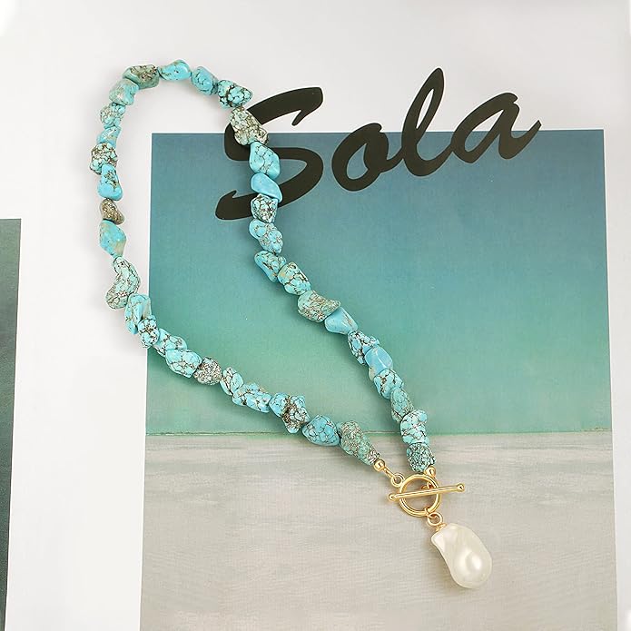 18k Gold Chain Link Necklace for Women, Baroque Pearl/Compass Pendant Necklace