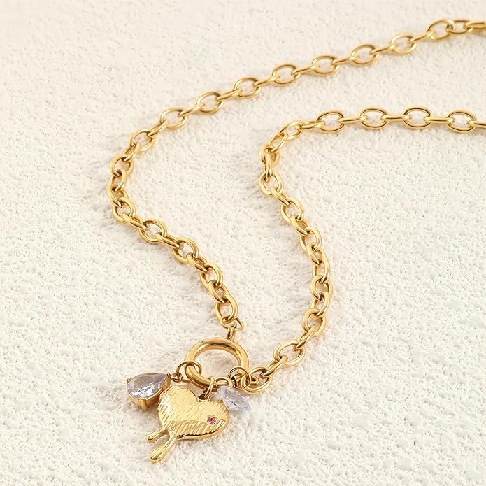 Chunky Retro Heart Necklace for Women Antique Layer Beach Ocean Moon Stars Western Boho Charm Necklaces Retro Link Chain Jewelry