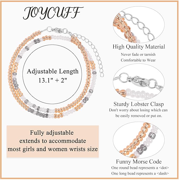 Birthday Gifts for Women Layered Morse Code Bracelets for Mom Aunt Friends Wife Her Beaded Strand Bracelet