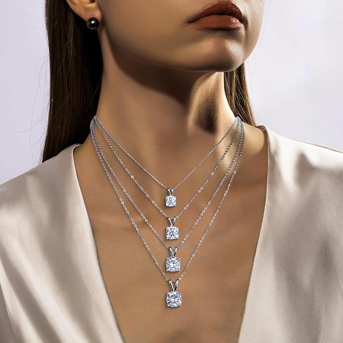 AnuClub Moissanite Pendant Necklace 2/3/4/5CT D Color VVS1 925 Sterling Silver Everyday Wear Necklace for Women Wife Her with Certificate, 40+2+3 Adjustable Chain