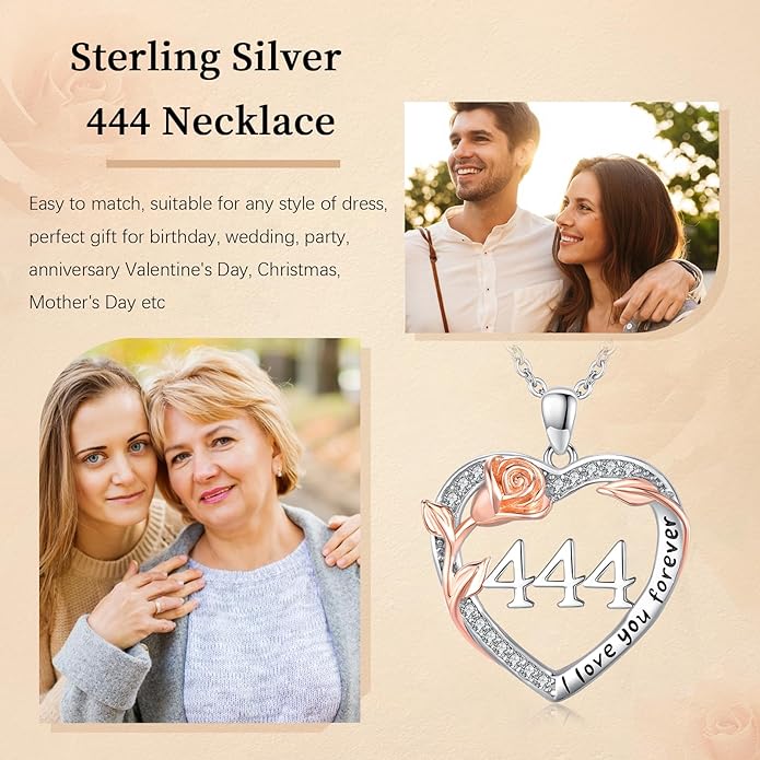Number Necklace for Women 925 Sterling Silver Rose Angel Numbers Necklace Jewelry Birthday Gift for Grandma Mother