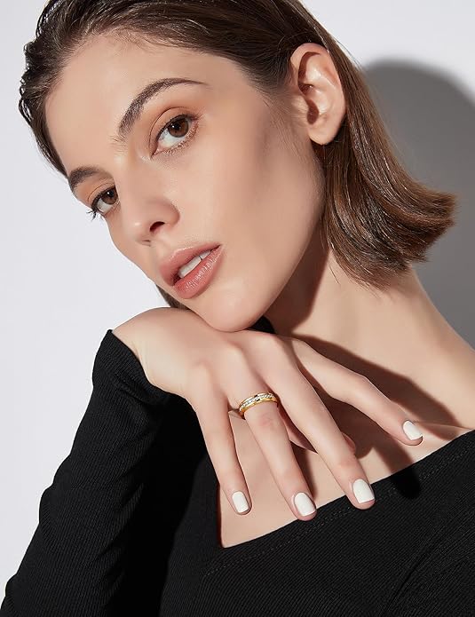 Greenpod 6mm 8mm Tungsten Carbide Rings for Men Silver/Gold Cubic Zirconia Eternity Wedding Band Women High Polish Comfort Fit Size 6-13