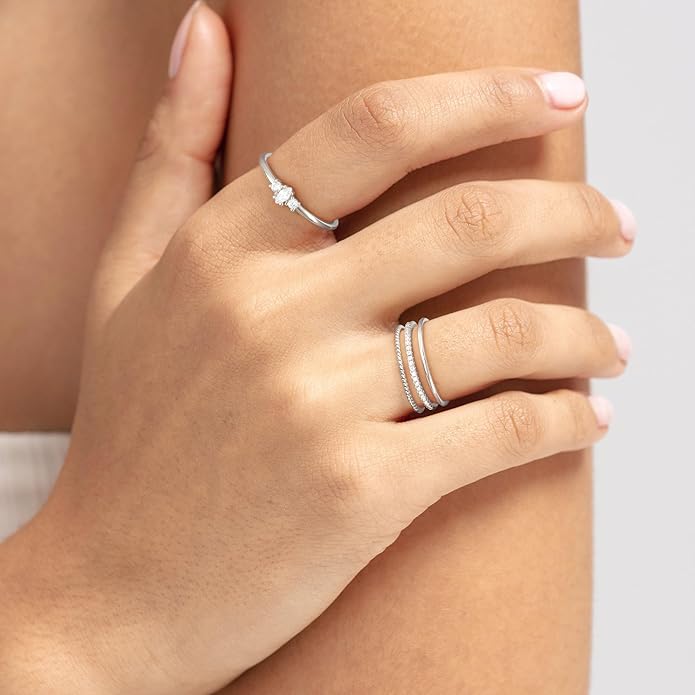 TOBENY Stackable Silver Gold Rings for Women Non Tarnish 14K Gold Plated Cubic Zirconia Ring Set Trendy Dainty Engagement Wedding Bands Thumb Rings Stacking Promise Statement Rings Jewelry Size 6-10