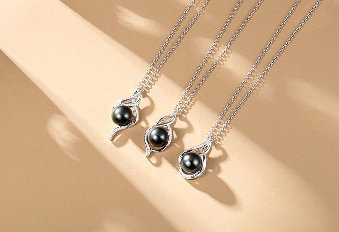 FANCIME Gift for Women Wife Natural Tahitian Pearl Necklace Sterling Silver Mysterious Ocean Treasure 10-12MM Black Pearl Luxury Jewelry Gift for Women, Mother, Wife, 16"+2" Adjustable