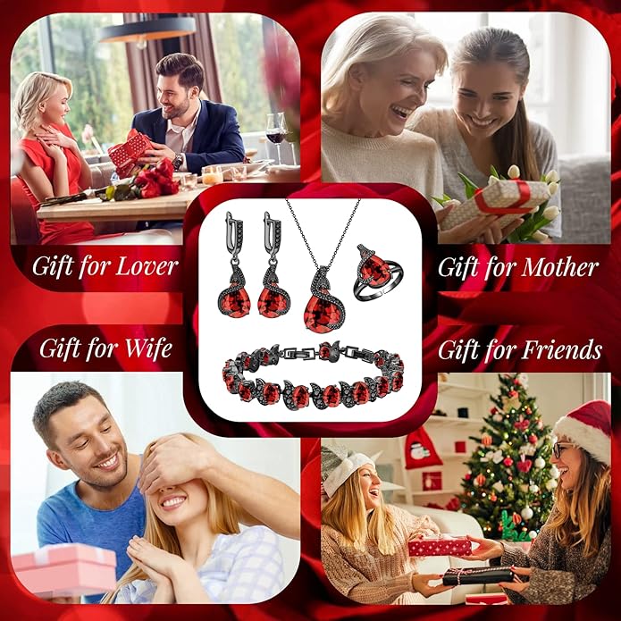 GZWHD Jewelry Set for Women Water Drop Cubic Zirconia Artificial Crystal Earrings Pendant Necklace Open Ring Tennis Bracelet Wedding Anniversary Birthday Engagement Gift for Bridesmaid Wife Girlfriend Friend