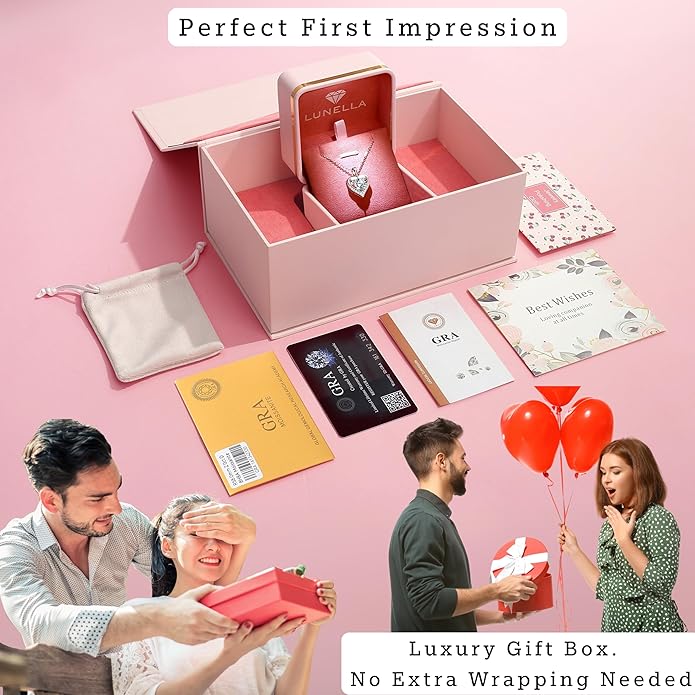 Moissanite Necklace for Women Moissanite Heart Necklace 1-3 Carat, Engraved with 'I LOVE YOU', Jewelry Gifts, for Wife, for Girlfriend, for Mom, Birthday Gift, Anniversary Present