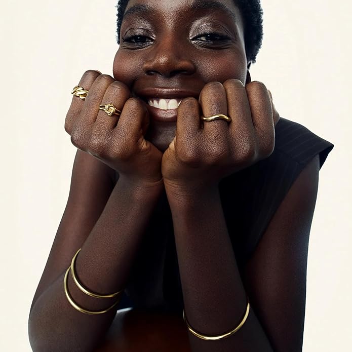 Hey Harper Gold Ring for Women - Gold Plated Stacking Waterproof & Sweatproof Jewerly Ring - Everday Non Tarnish Cute Fashion Circle Rings