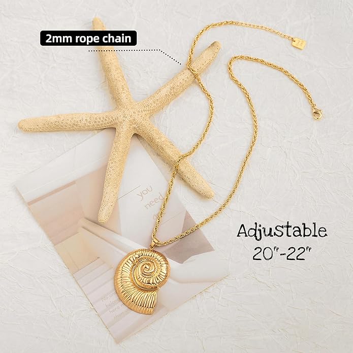 18k Gold Chain Link Necklace for Women, Baroque Pearl/Compass Pendant Necklace