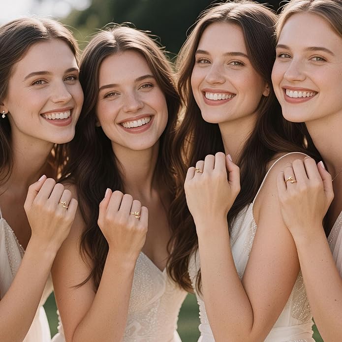 M MOOHAM Gold Rings for Women - 14K Gold Plate Initial Rings for Women Non Tarnish Letter A- Z Dainty Heart Ring Adjustable Pinky Ring Personalized Jewelry Gifts