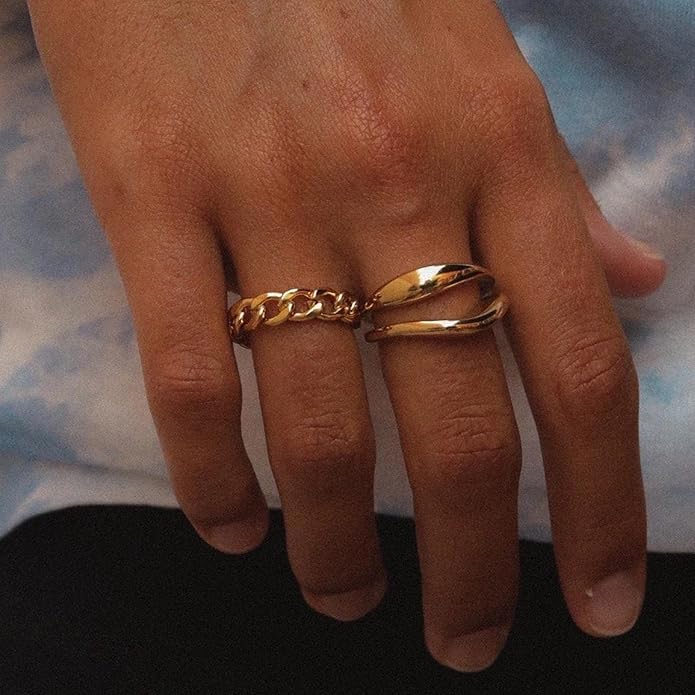 Hey Harper Gold Ring for Women - Gold Plated Stacking Waterproof & Sweatproof Jewerly Ring - Everday Non Tarnish Cute Fashion Circle Rings