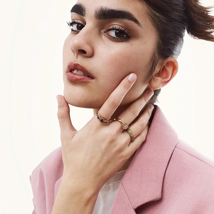 Hey Harper Gold Ring for Women - Gold Plated Stacking Waterproof & Sweatproof Jewerly Ring - Everday Non Tarnish Cute Fashion Circle Rings