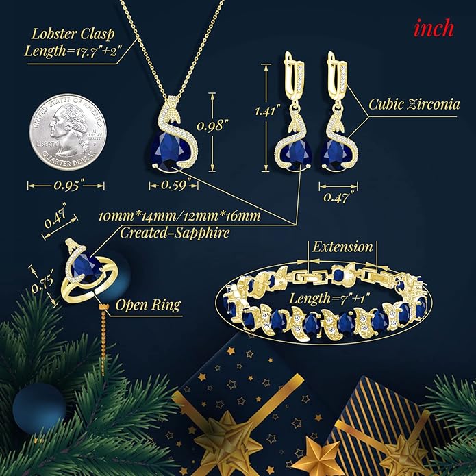 GZWHD Jewelry Set for Women Water Drop Cubic Zirconia Artificial Crystal Earrings Pendant Necklace Open Ring Tennis Bracelet Wedding Anniversary Birthday Engagement Gift for Bridesmaid Wife Girlfriend Friend