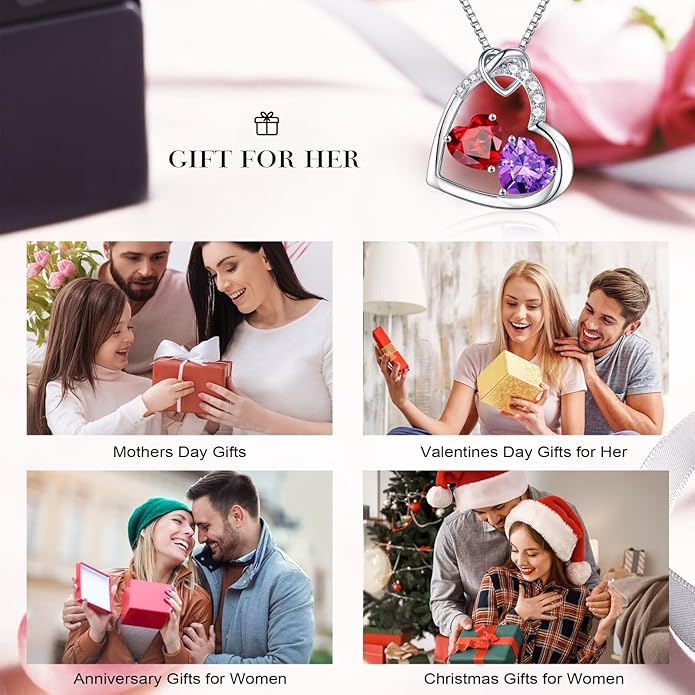 Iefil Birthstone Necklace for Women - 925 Sterling Silver Birthstone Necklace, Anniversary Birthday Gifts for Women Wife Girlfriend, Jewelry for Mom Daughter