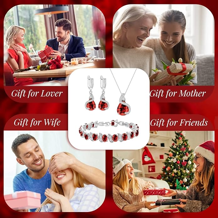 GZWHD Jewelry Set for Women Water Drop Cubic Zirconia Artificial Crystal Earrings Pendant Necklace Open Ring Tennis Bracelet Wedding Anniversary Birthday Engagement Gift for Bridesmaid Wife Girlfriend Friend