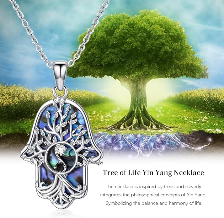 Hamsa Necklace 925 Sterling Silver Evil Eye/Lotus Flower/Star of David/Chai/Yin Yang Hamsa Hand Pendant Jewelry Hand of Fatima Gifts for Women