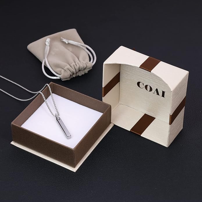 COAI Tungsten Bar Necklace for Men, Men's Pendant Necklace God/Silver 20"-26"