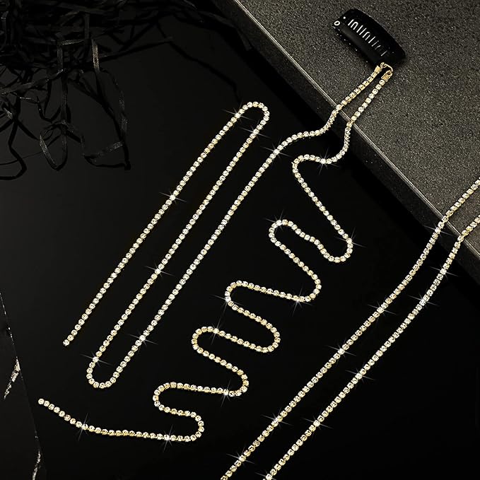 Chunyin 6 Pcs Rhinestone Hair Chains for Women Pearl Charm Rhinestone Hair Jewelry Accessories Crystal Extensions Clips Silver Gold Pins for Braids(Shiny Gold)