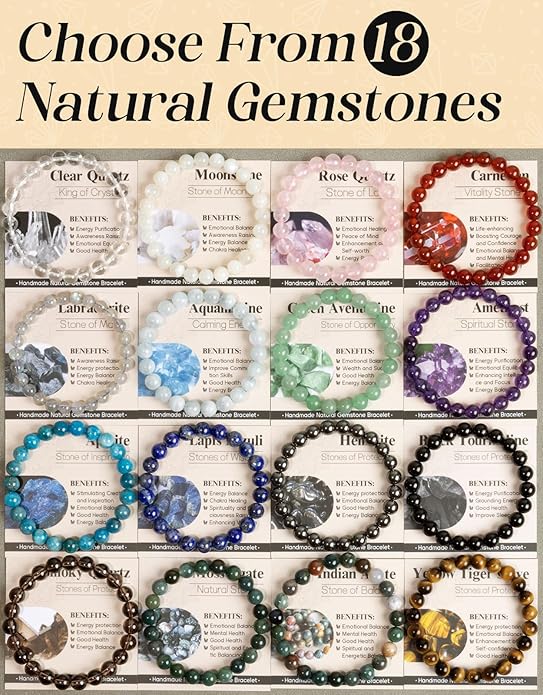 Handmade Natural Stone Beaded Stretch Bracelets,Healing Crystals Protection Bracelet,Spiritual Jewelry Gifts for Women & Men,Replacement Beads Included