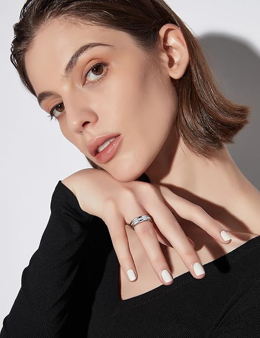 Greenpod 6mm 8mm Tungsten Carbide Rings for Men Silver/Gold Cubic Zirconia Eternity Wedding Band Women High Polish Comfort Fit Size 6-13