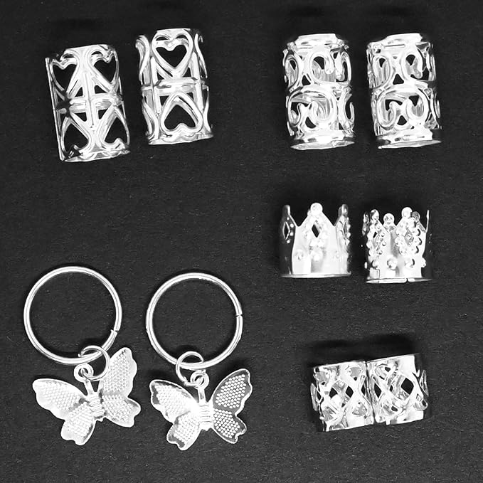 200 Pcs Hair Jewelry for Braids Accessories Loc Jewelry for Hair Dreadlock, Sliver Adjustable Cuffs Braiding Hair Rings Decoration