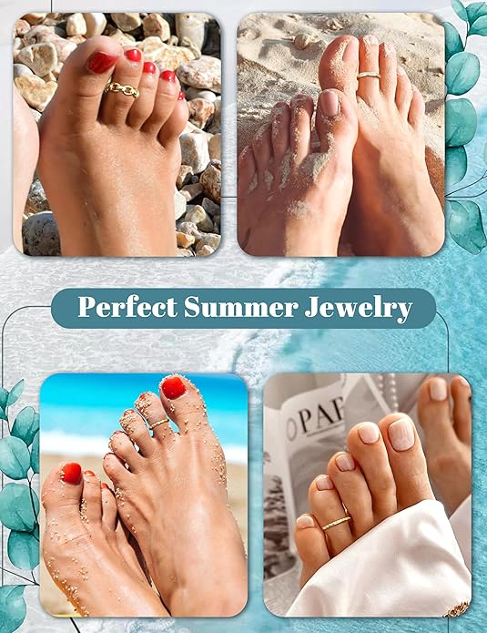 FIASASO 14K Gold Filled Toe Rings for Women Non Tarnish 14K Gold Filled Toe Ring Adjustable Band Opal Dainty Toe Ring Summer Beach Open Toe Rings Foot Jewelry