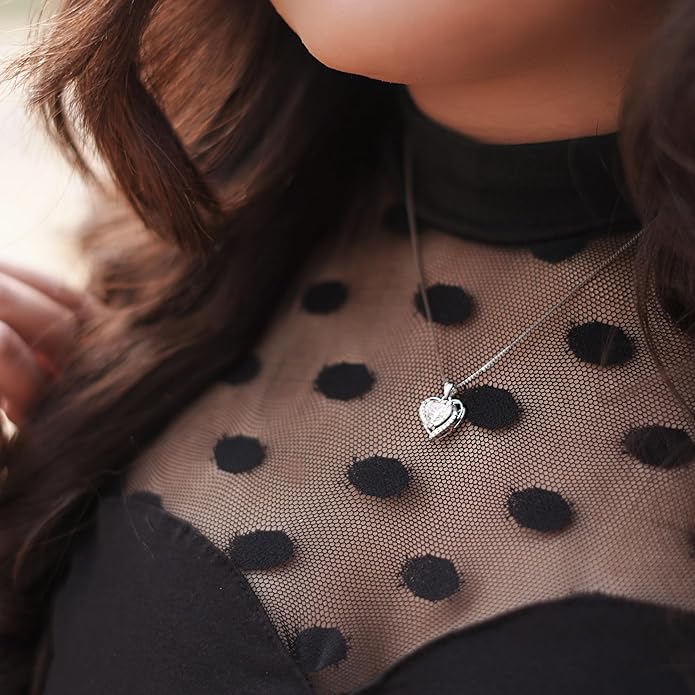 Moissanite Heart Pendant Necklace for Women, 2-Carat Real Sterling Silver Necklace Chain Engraved with 'I Love You' Ideal Anniversary or Christmas Gift for wife,Girlfriend & Mom - Heart Shaped Necklace Perfect Birthday Jewelry Gift