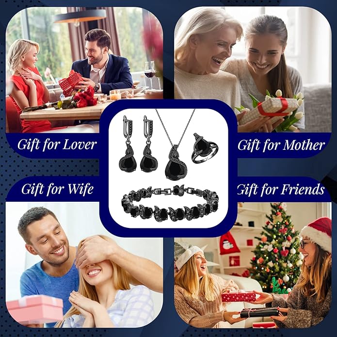 GZWHD Jewelry Set for Women Water Drop Cubic Zirconia Artificial Crystal Earrings Pendant Necklace Open Ring Tennis Bracelet Wedding Anniversary Birthday Engagement Gift for Bridesmaid Wife Girlfriend Friend