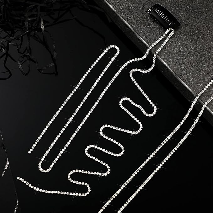 Chunyin 6 Pcs Rhinestone Hair Chains for Women Pearl Charm Rhinestone Hair Jewelry Accessories Crystal Extensions Clips Silver Gold Pins for Braids(Shiny Silver)