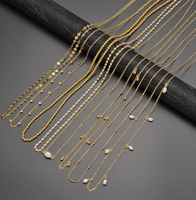 Tornito 8Pcs Waist Belly Chain 18K Gold Plated CZ Heart Pearl Snake Bead Sequin Paperclip Belly Chain Summer Beach Sexy Body Chains Jewelry Accessories for Women Adjustable