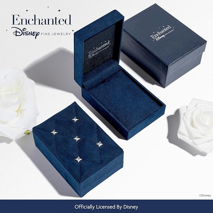 Jewelili Enchanted Disney Fine Jewelry Cinderella Carriage Pendant Necklace for Women | Sterling Silver | London Blue Topaz & 1/20 CTTW White Diamonds | 18" Cable Chain | Disney Princess Gifts for Her