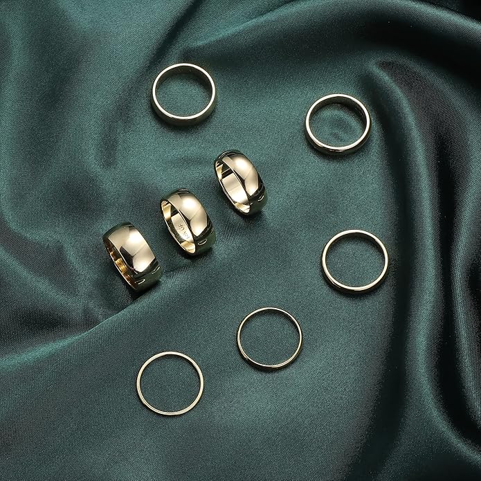 LOYALLOOK 8Pcs Gold Rings Stainless Steel Stacking Rings for Women Statement Bands Plain Finger Ring Thumb Pointer Ring Stackable Thin Gold Ring Set Comfort Fit Size 5 to 10