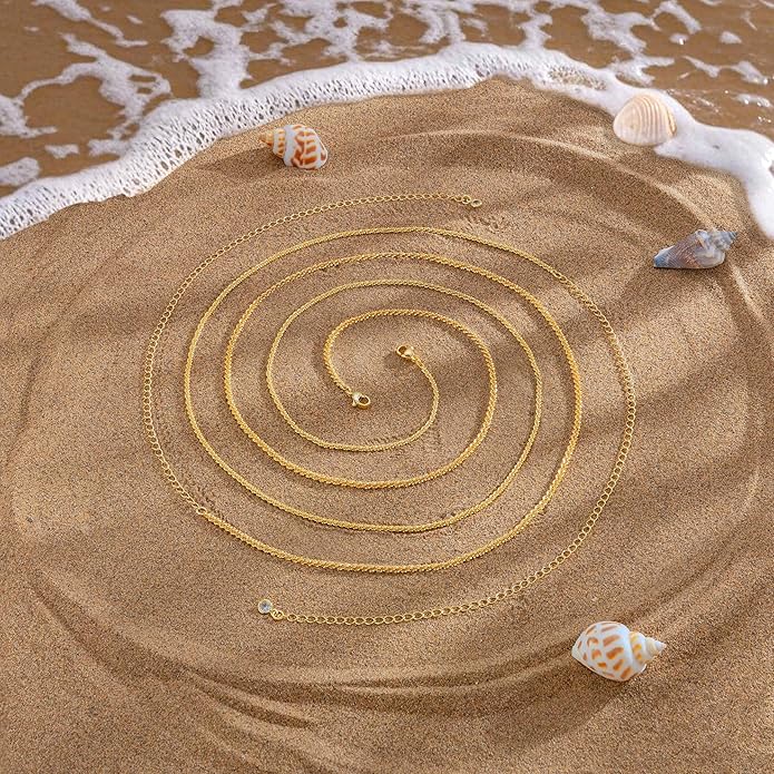 MOODEAR 2PCS Waist Chain for Women - Waterproof 14K Gold Plated/Silver Layered Belly Beads Chains with Drop Cubic Zirconia Body Chain Jewelry Sexy Bikini Belt Gift for Summer Beach