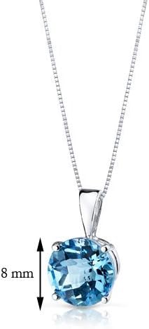 PEORA 14K White Gold Swiss Blue Topaz Pendant for Women, Genuine Gemstone Solitaire, Round Shape, 8mm, 2.50 Carats total, AAA Grade, Blue Gemstone Necklace, December Birthstone Gold Necklace