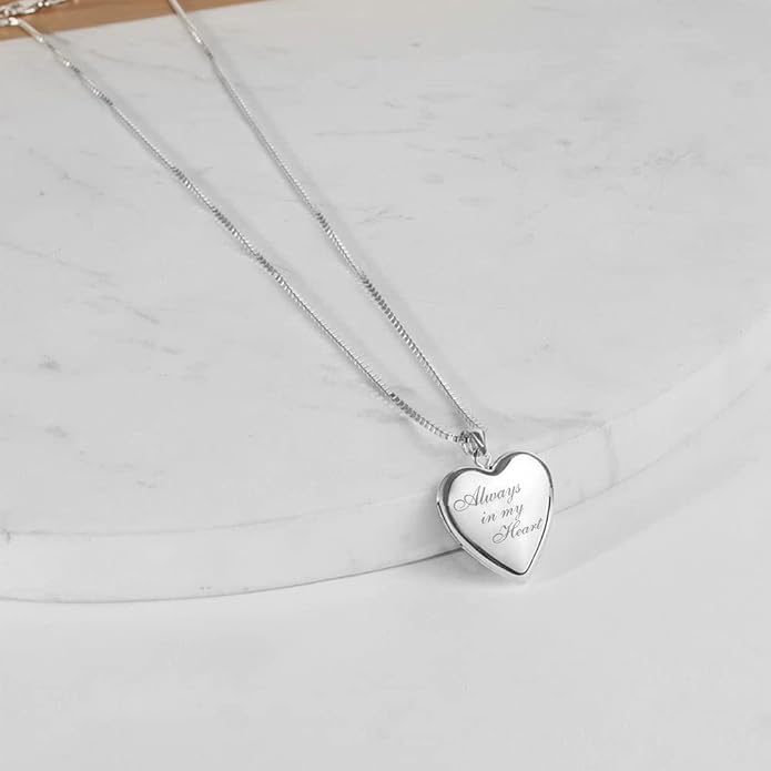 PicturesOnGold.com Personalized Always in My Heart Silver Or Gold Heart Locket Pendant Necklace Jewelry Gifts for Men & Women - 3/4 Inch X 3/4 Inch - Includes 18 inch Cable Chain