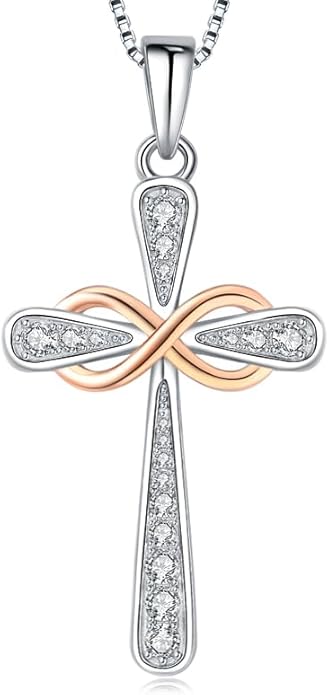925 Sterling Silver Cross Necklace for Women Big Faith Infinity Pendant Necklace Silver Chain 18+2''