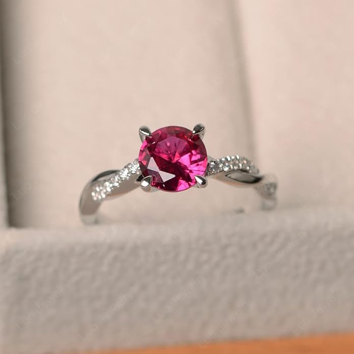 LUO 925 Sterling Silver 7x7mm Round Cut Gemstone Birthstone Rings for Women, Twist Infinity Engagement Ring Birthstone Jewelry Anniversary Wedding Promise for Lady Size 3-13
