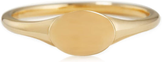 Kainier 14K Gold Plated Signet Rings Stackable Plain Slim Oval-shaped Thin Pinky Band for Women - 1.5mm Classic Dainty Cute Stacking Ring with Comfort Fit - Sizes 5-10